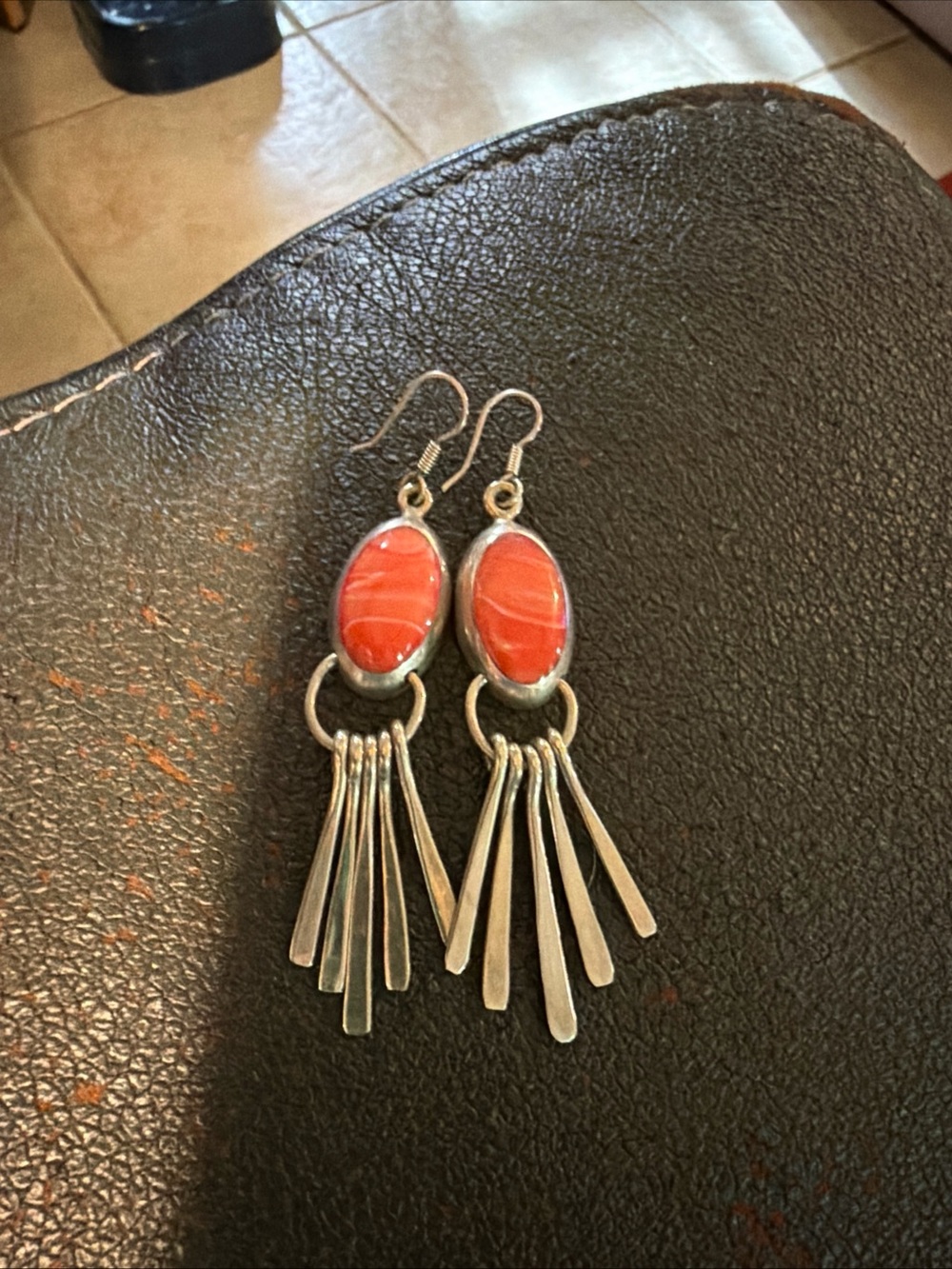 Coral Stone Fringe Drop Earrings - Women Jewelry Earrings - Picture 4 of 4